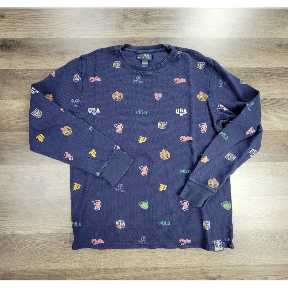 Polo Ralph Lauren Pajama Top Large Youth Boys Navy Blue Thermal Sleep Shirt